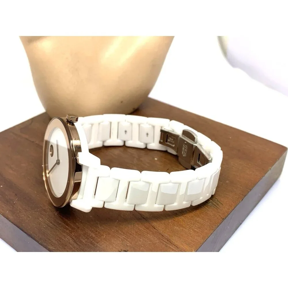 Movado Women's Watch 3600753 Bold White Dial Rose Gold Swiss Quartz 36mm Ceramic
